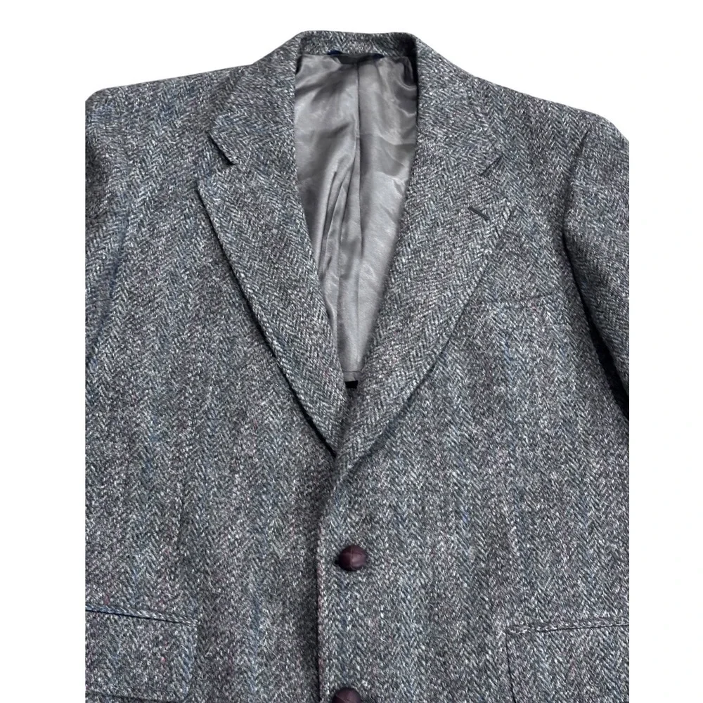 Vintage Harris Tweed Sport Coat Mens Grey, Blue/Red Color Fleck Wool Jacket XL‎